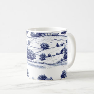 Mug Toile de Jouy Bleu Vintage Architecture Pastorale