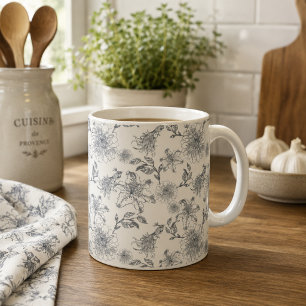 Mug Toile de Jouy botanique oiseaux campagne rustique