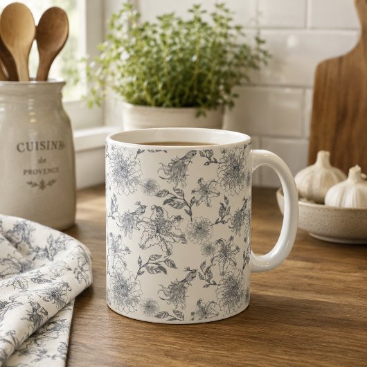 Mug Toile de Jouy botanique oiseaux campagne rustique