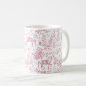 Mug Toile de Jouy Florale Équestre Rose Élégante (Devant droit)