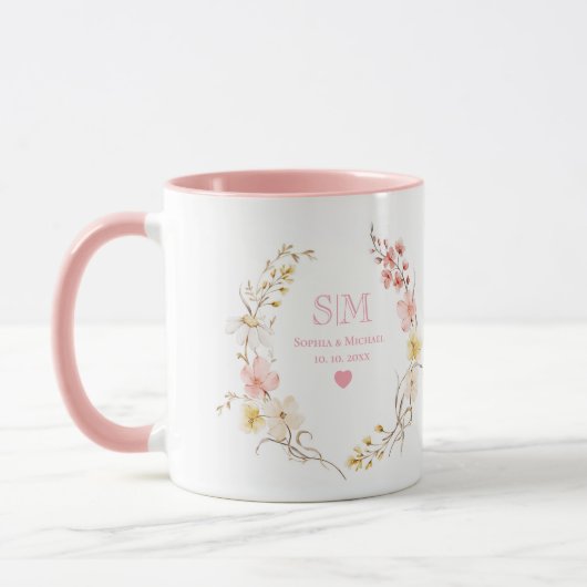 Mug Toile De Jouy Rose ou Monogramme De Mariage à Vign (Gauche)
