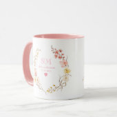 Mug Toile De Jouy Rose ou Monogramme De Mariage à Vign (Devant gauche)