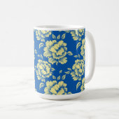 Mug Toile de pivoine bleu et jaune - Décor champêtre f (Devant droit)