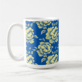 Mug Toile de pivoine bleu et jaune - Décor champêtre f (Gauche)