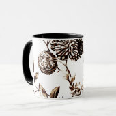 Mug Toile floral botanique en bronze noir et blanc (Devant gauche)