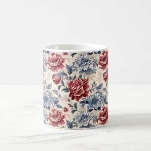 Mug Toile française & Toile de Jouy roses bleues et ro