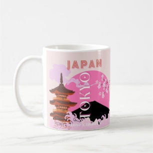Mug Tokyo Japan Travel Art, Retro Travel Art, Rose