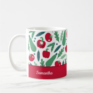 Mug Tomate et concombre Motif végétal w Nom Rouge