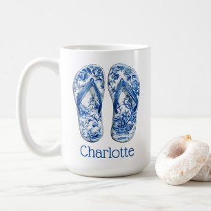 Mug Tongs bleu et blanc en chinoiserie sur rayures