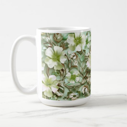 Mug Tons verts, motifs floraux (Gauche)