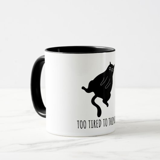 Mug Too Tired to Think - Funny Exhausted Black Cat (Devant gauche)