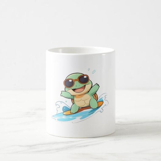 Mug Tortue Chibi Mignonne Design de Plage d'Été de Sur (Centre)