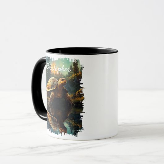 Mug Tortue dans la réflexion forestière (Devant gauche)