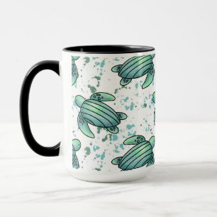 Mug tortue de mer aquarelle verte motif bleu animal