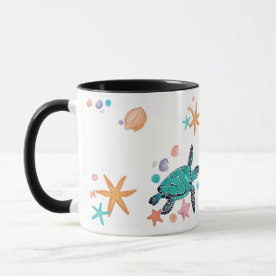 Mug Tortue de mer et étoile de mer, fantaisie océaniqu