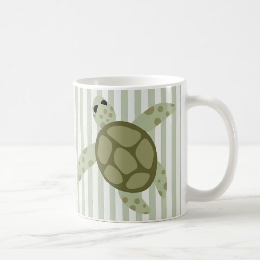 Mug Tortue de mer mignonne sur la rayure verte (Droite)