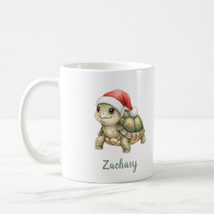 Mug Tortue de Noël à chapeau de Père Noël aquarelle pe