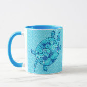 Mug Tortue de remous de fractale - bleu de cobalt et (Gauche)