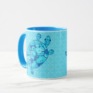 Mug Tortue de remous de fractale - bleu de cobalt et
