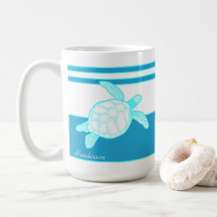 Mug Tortue marine marine Personnalisée Bleu Turquoise 