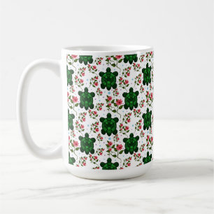 Mug Tortue mignonne et motif floral sans couture