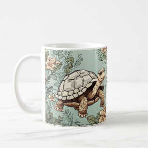Mug Tortue mignonne sur floral