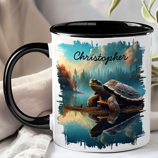 Mug Tortue sur le reflet du lac Log