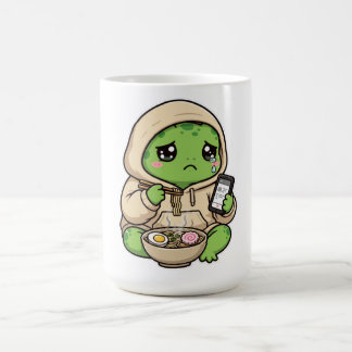 Mug Tortue triste mangeant du Ramen et faisant défiler