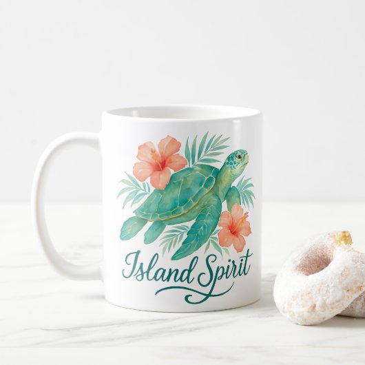 Mug Tortue tropicale avec Hibiscus et Foliage (Avec donut)