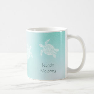 Mug Tortues de mer blanc turquoise Personnaliser