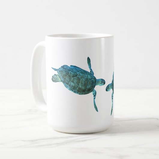 Mug Tortues de mer bleu sarcelle Élégant océan plage (Devant gauche)