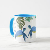 Mug Tortues de mer Mariage bleu jaune (Devant gauche)