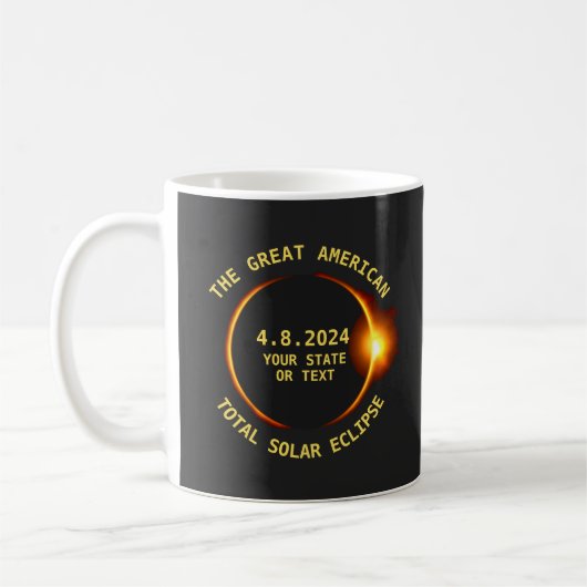 Mug Total Solaire Eclipse Avril 8 2024 USA, Custom Tex (Gauche)