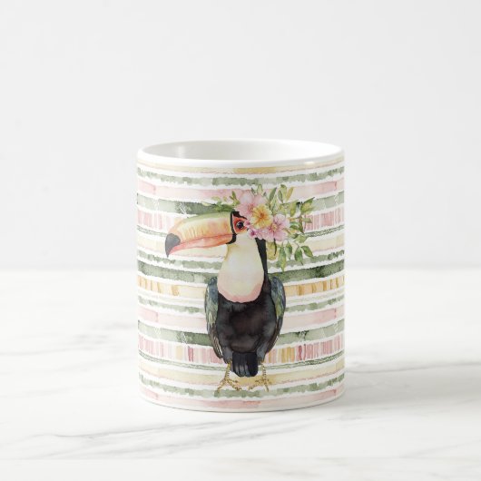 Mug Toucan Oiseau Rose Vert Rayures (Centre)
