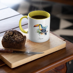 Mug Toucan sur branche Art à l'aquarelle, personnalisé