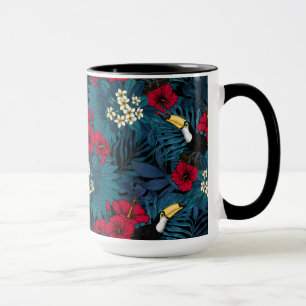 Mug Toucans et flore tropicale, verte et rouge