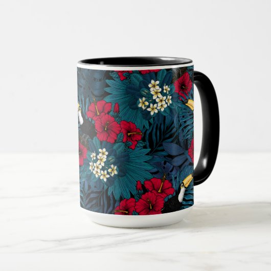 Mug Toucans et flore tropicale, verte et rouge (Devant droit)