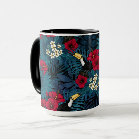 Mug Toucans et flore tropicale, verte et rouge (Devant gauche)
