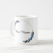 Mug Touche florale bleue personnalisée. (Devant gauche)