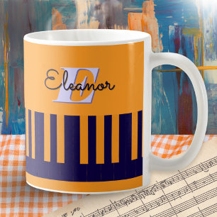 Mug Touches de piano Moderne Cool Monogramme orange et