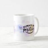 Mug Toujours être positif violet jaune (Devant droit)