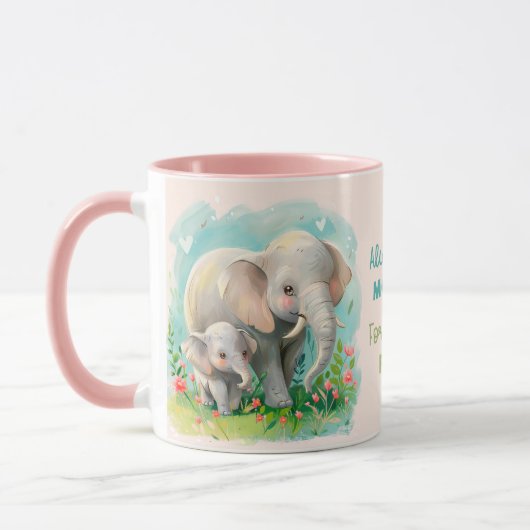 Mug Toujours ma mère - maman éléphante & bébé rose (Gauche)