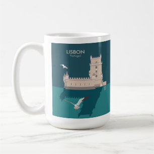 Mug Tour de Belem de Lisbonne dans le style poster vin