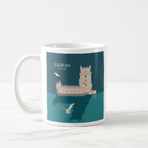 Mug Tour de Belem de Lisbonne dans le style poster vin