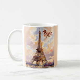 Mug Tour Eiffel Coucher de Soleil Voyage Aquarelle Tex