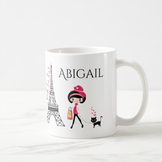 Mug Tour Eiffel Paris Cute Girl and Cat personnalisée (Droite)