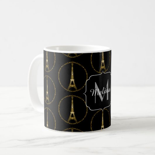 Mug Tour Eiffel parties scintillant or scintillant mot (Devant gauche)