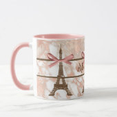Mug Tour Eiffel personnalisée Marbre blanc, rose rose (Gauche)