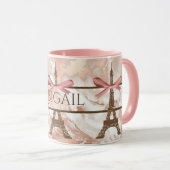 Mug Tour Eiffel personnalisée Marbre blanc, rose rose (Devant droit)