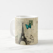 Mug Tour Eiffel rose de Paris de papillon beige de (Devant gauche)
